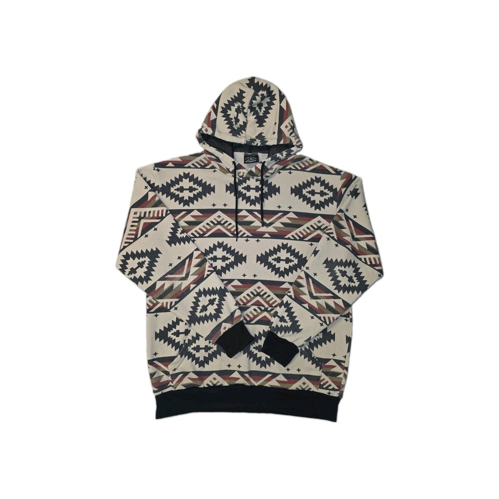 Original Deluxe Fleece Aztec Geometric Pattern Cream Hoodie Sweatshirt Mens S
